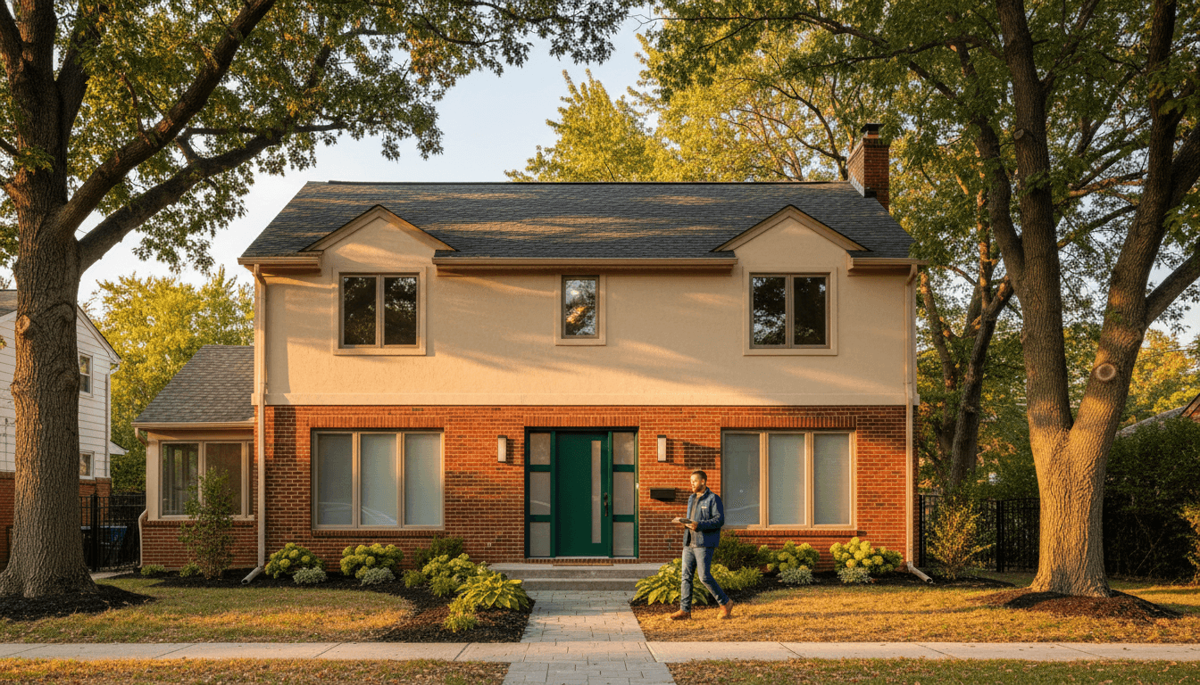 Newly renovated residential property in Detroit with updated exterior and landscaping