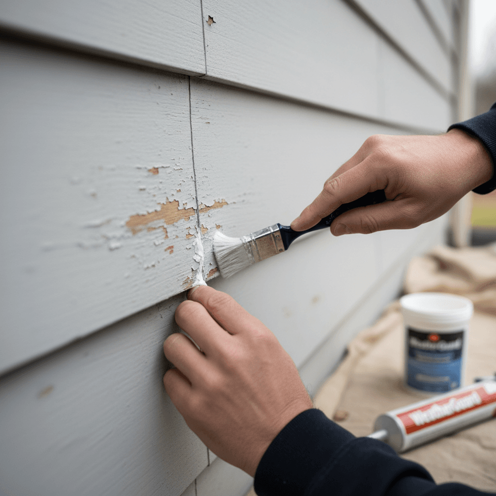 Contractor performing exterior renovation work on home