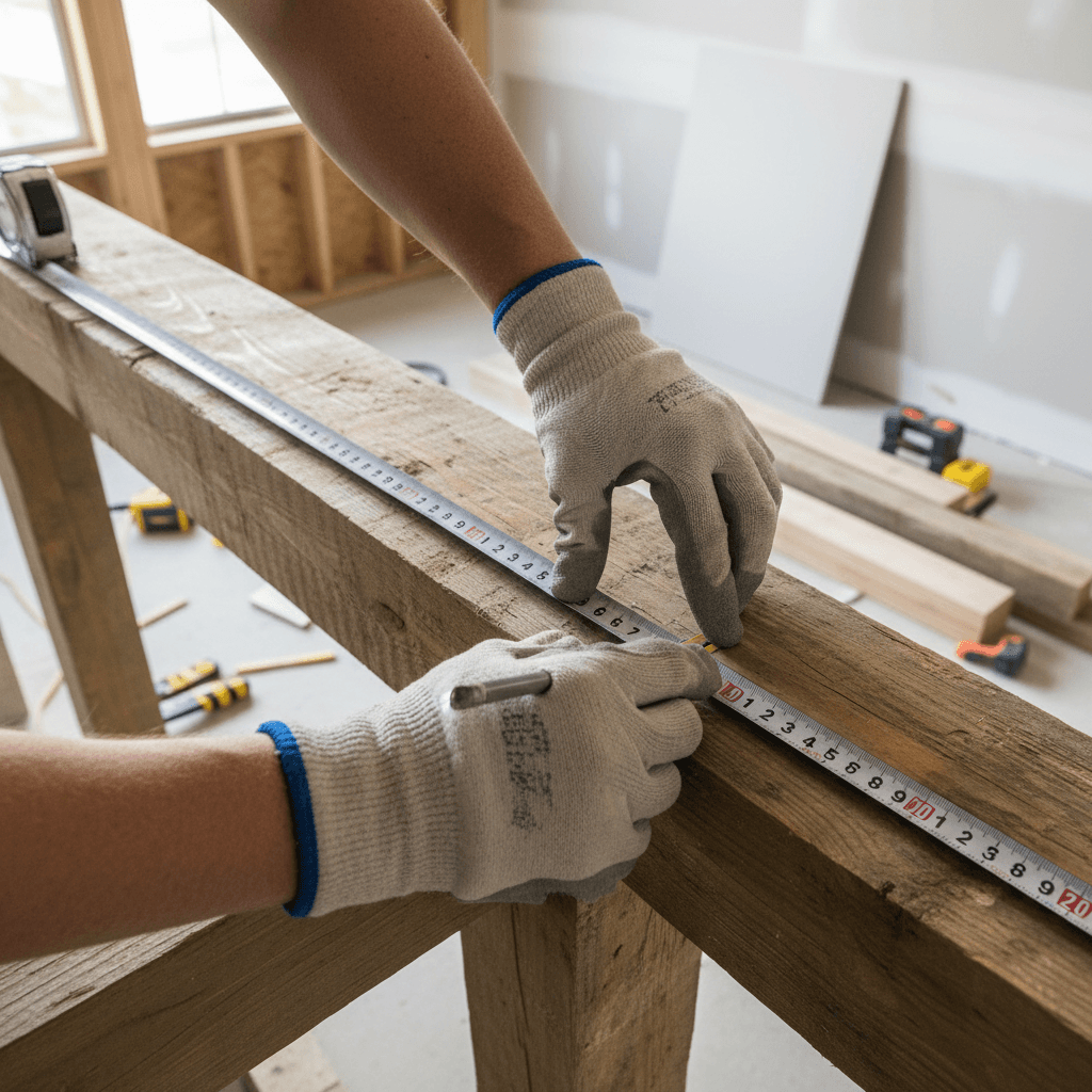 Detailed view of interior renovation measurements during property restoration