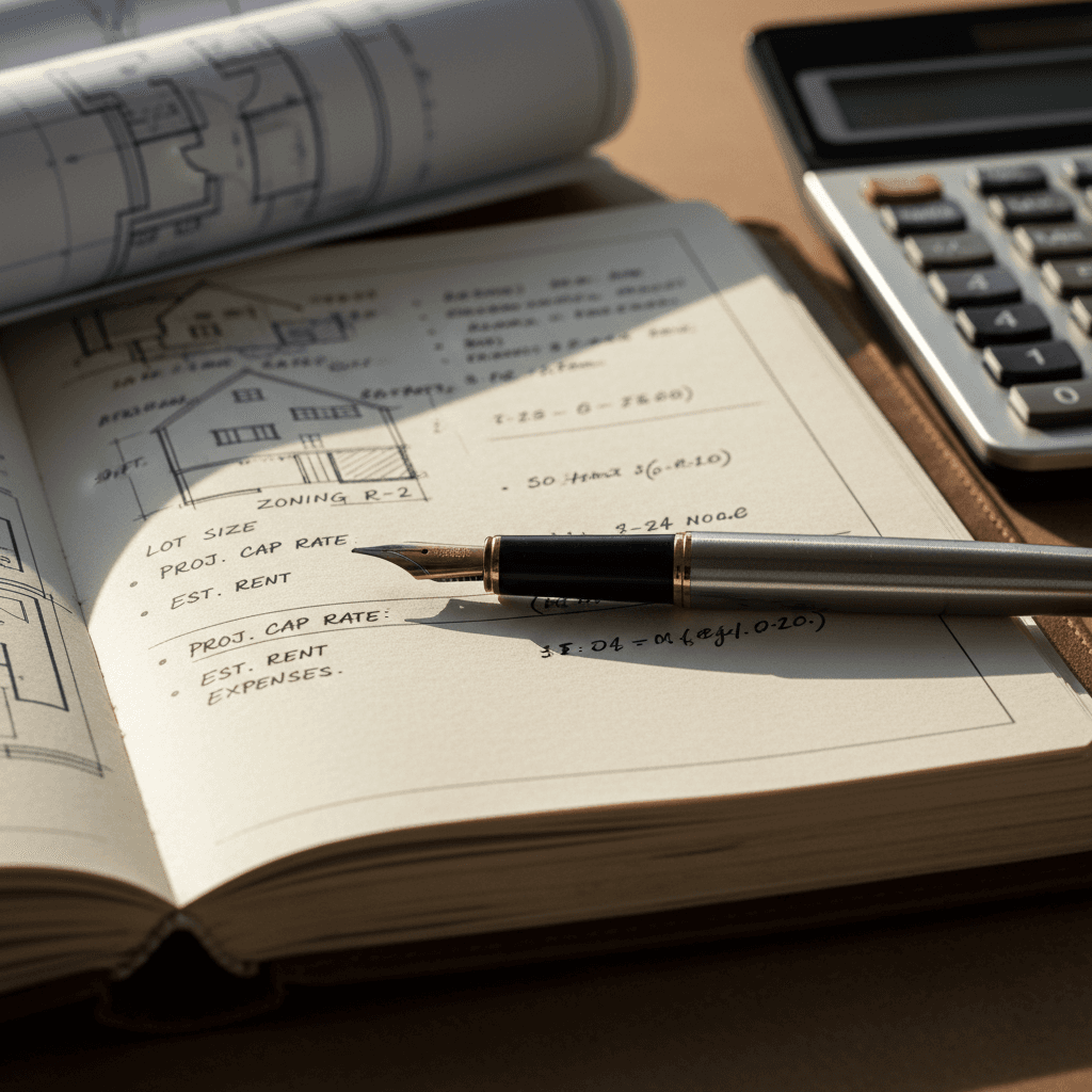 Property assessment documents and inspection notes showing detailed planning process