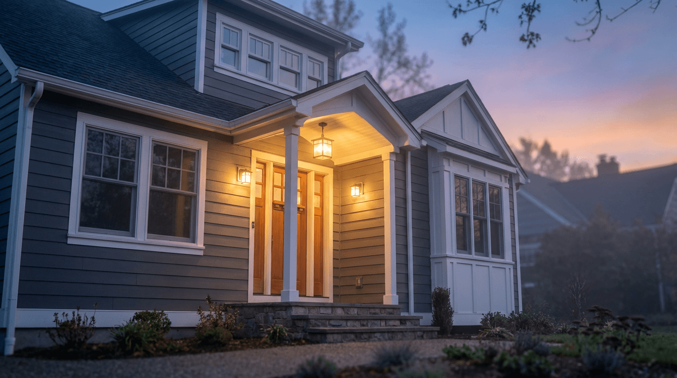Restored residential property exterior in Detroit showing quality rehabilitation work