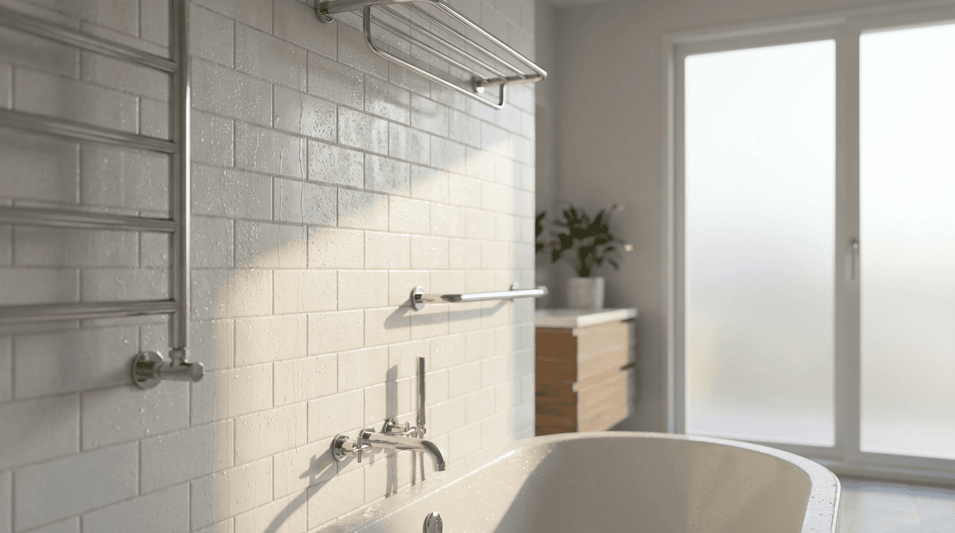 Renovated bathroom with new tile and fixtures